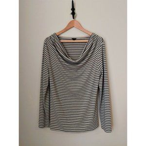 Ann Taylor Top- Long Sleeve Cowl Neck Knit Tunic Beige Black Stripes